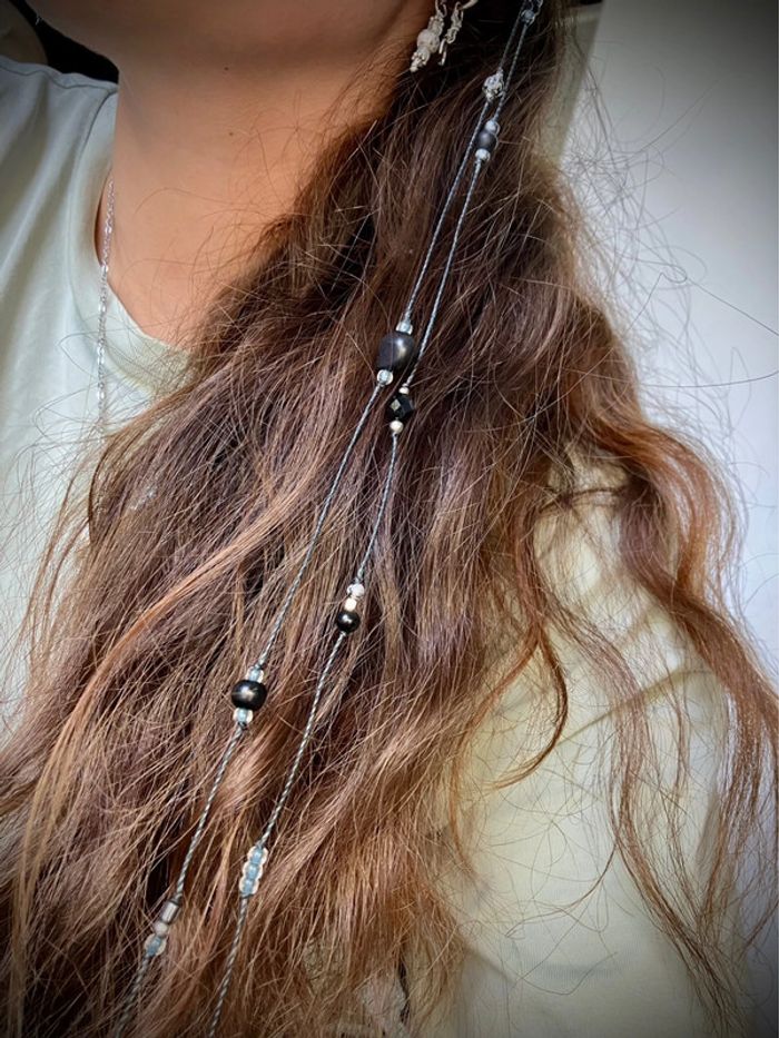 Bijou de cheveux - ateba - macramé pierre Onyx et Agate - photo numéro 4