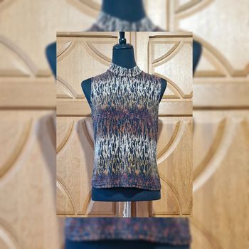 Top multicolore Damart 38 imprimé guépard sans manches chic rétro tendance