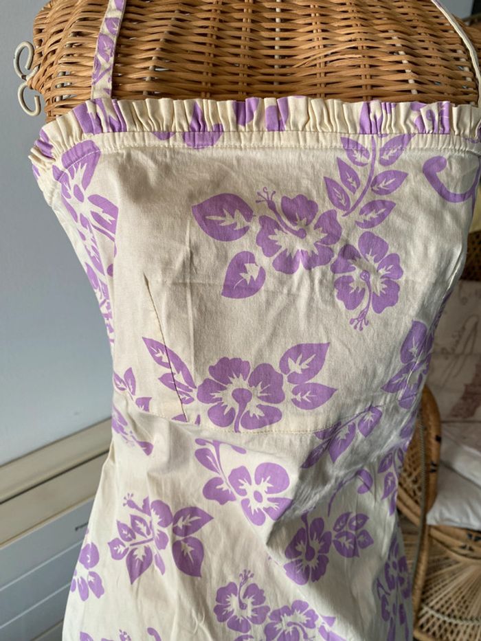 Robe courte style hawaïen crème avec fleurs violettes MWR taille 38 - photo numéro 4