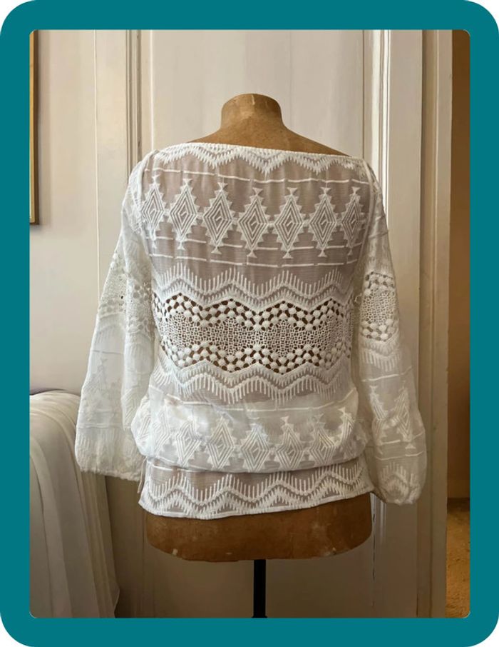 Blouse soie brodée coton manches 3/4 taille 38 - Anne Fontaine - photo numéro 6