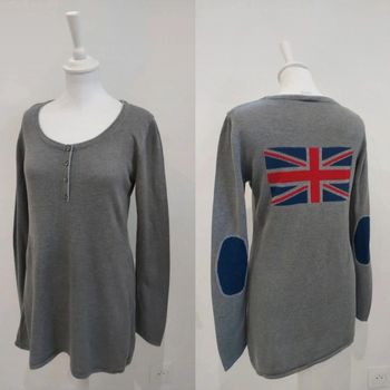 Pull long gris drapeau anglais dans le dos femme M