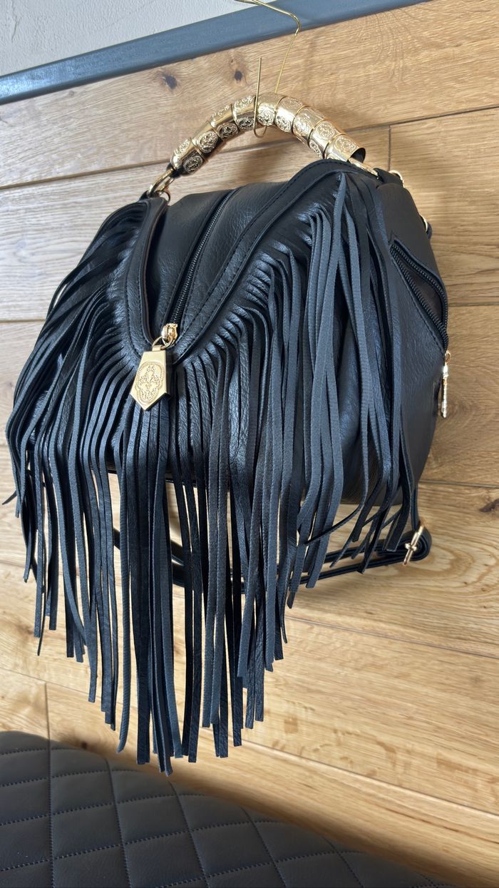 Sac noir frangé inspiration western – style bohème rock chic, compact et pratique neuf - photo numéro 2