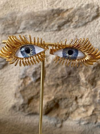 Boucles d’oreilles oeil doré bleu bijou fantaisie chic talisman original 