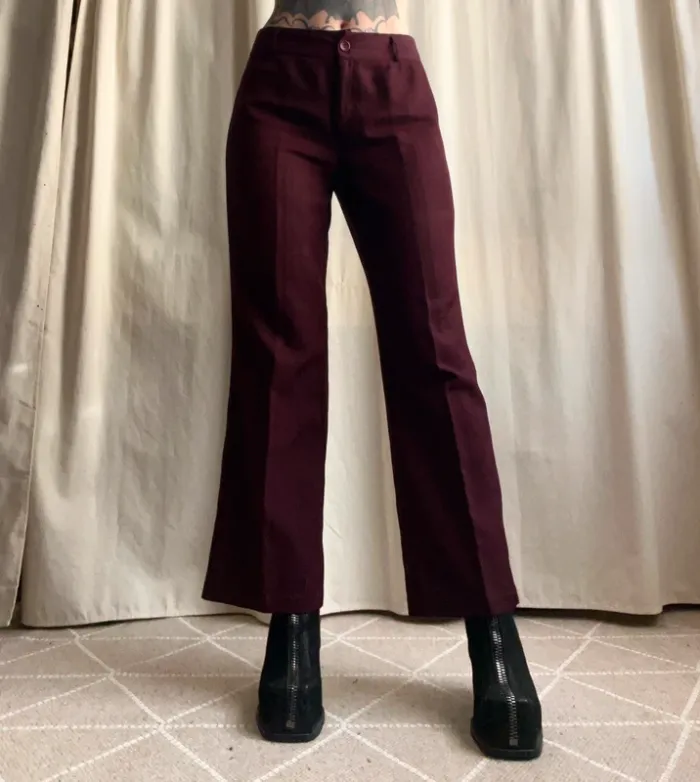 Pantalon jambes larges rayures violine/bordeaux vintage 90s - Taille M/L - photo numéro 4