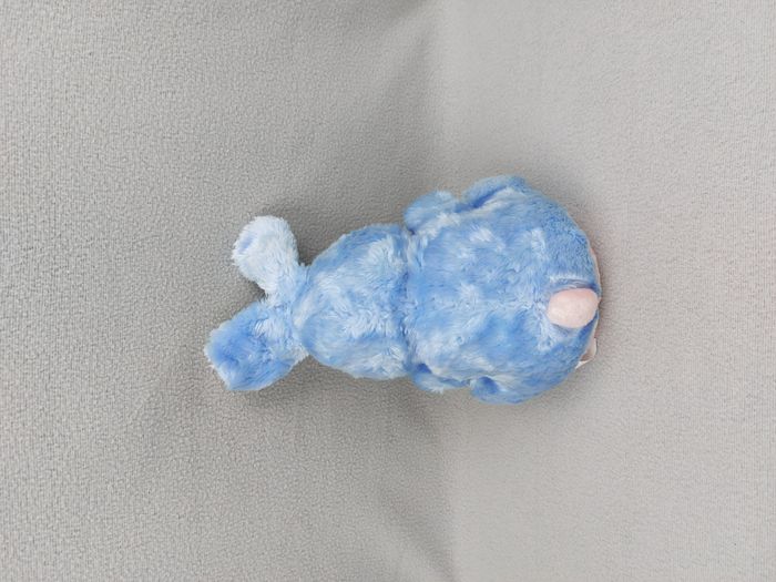 Peluche ancien doudou lapin BOULGOM bleu rose tissu rayé 26 cm vintage - photo numéro 2