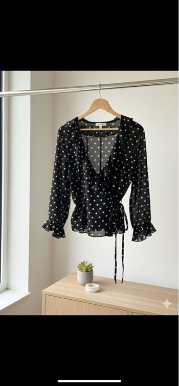 Chemisier Cache-Cœur à Pois Noir & Blanc – Volants – T. 38