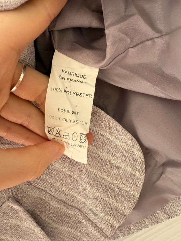 Ensemble veste pantalon tailleur rose et blanc à rayures classe élégant - photo numéro 8