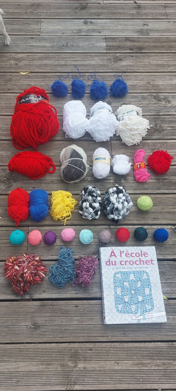 Lot pelotes crochet livre apprentissage - photo numéro 1