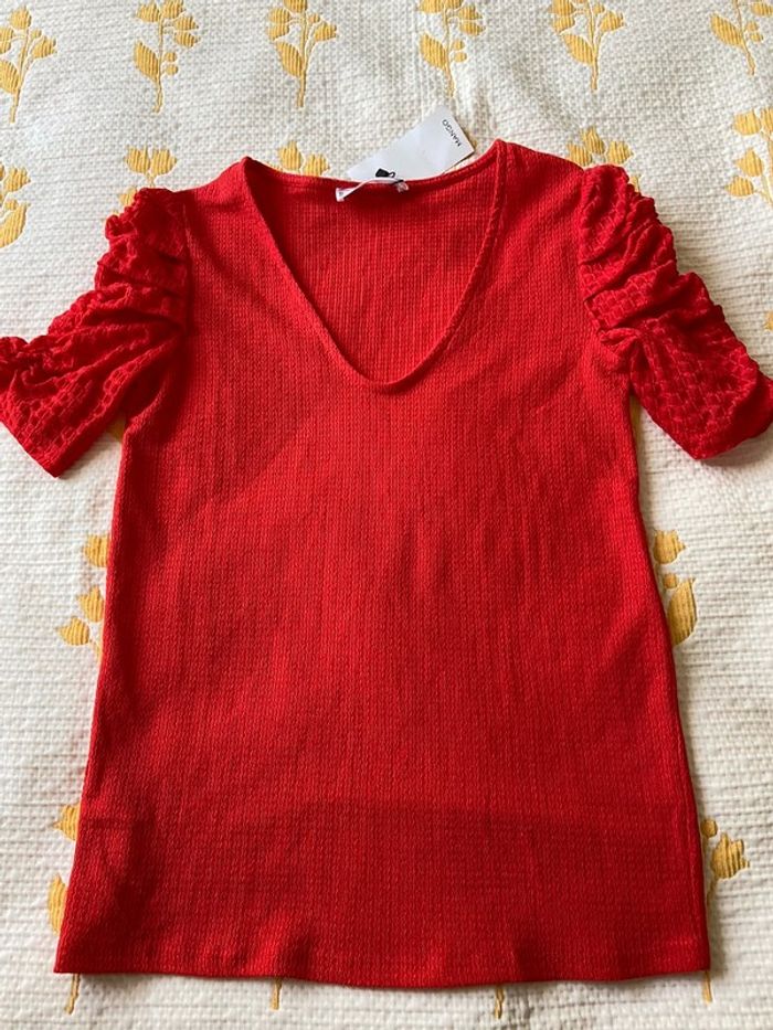 Blouse rouge Mango manches courtes longueurs blouse taille S neuf avec étiquette longueur 58 cm - photo numéro 2