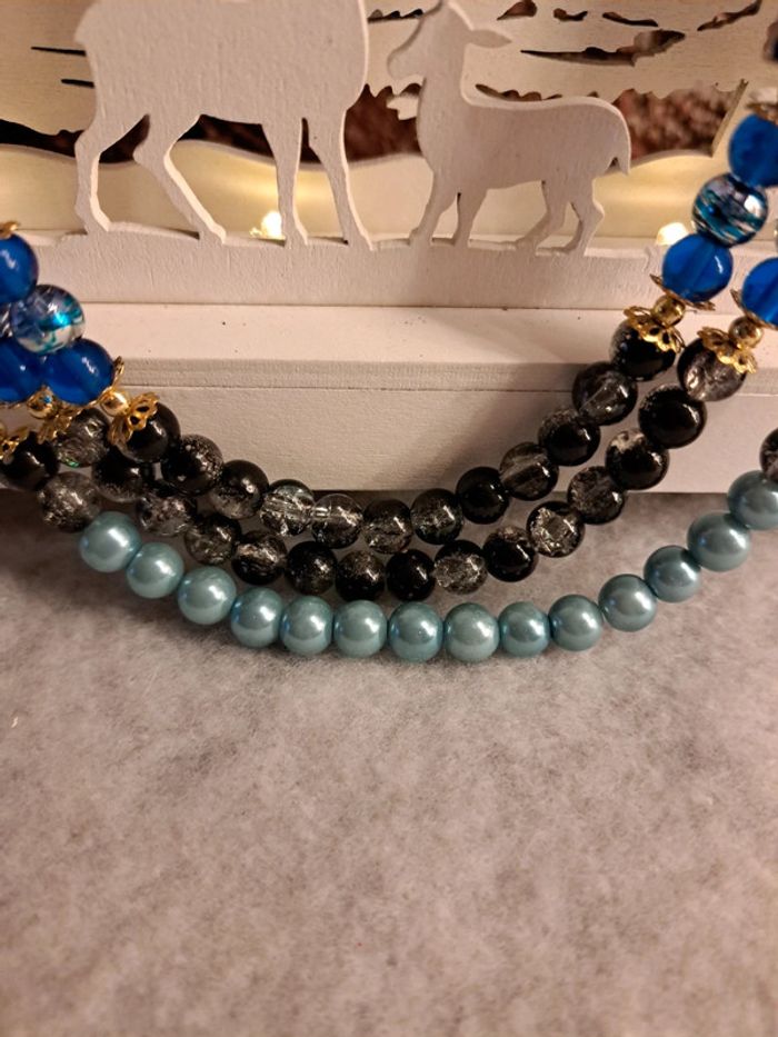 Collier multi rang bleu doré et noir - photo numéro 7