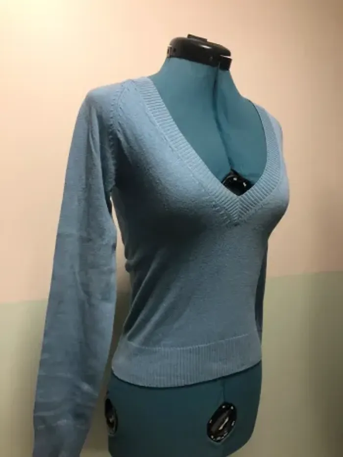 Pull bleu femme S 36 col v petit tricot Zara trafaluc - photo numéro 11
