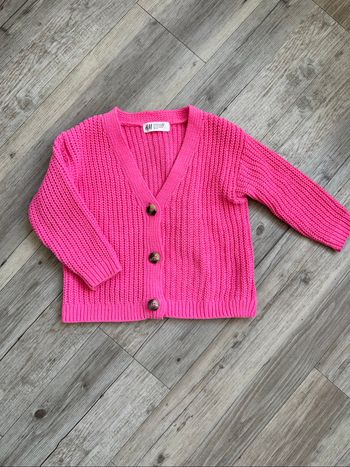 gilet  rose fuschia grosse maille chenille h&m 2/4 ans