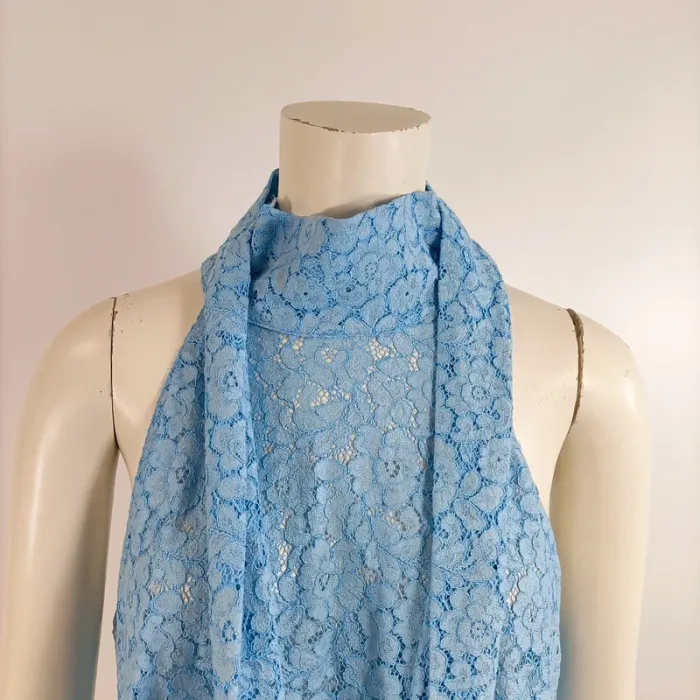Top long tunique bleue ZARA col montant dentelle ajourée taille M sans manches mariage A1557 - photo numéro 2