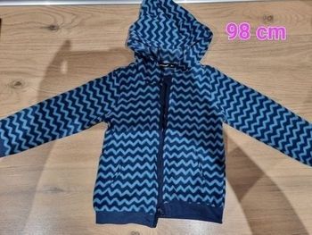 ​Magnifique Veste Polaire Capuche Bleue 3 Ans 98 cm motif vague Tres bonne etat
