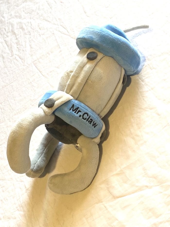 Petite Pince Grise Visage Souriant Chapeau Ceinture Bleues Peluche Petits Enfants Bébés - photo numéro 5