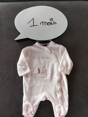 Pyjama grenouillère velours Fille 1 mois lapin cœur Mummy maman Kiabi