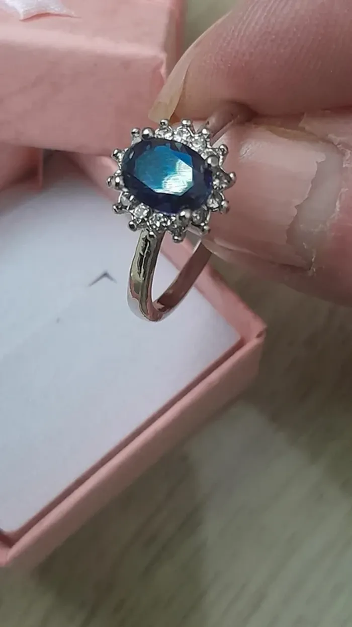 Bague pierre en cristal Bleue Marine, avec strass, taille 60 - photo numéro 4