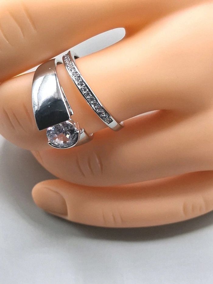 Bague En acier inoxydable + zircons  2 en 1 ( a porter ensemble ou dissociés) - photo numéro 3