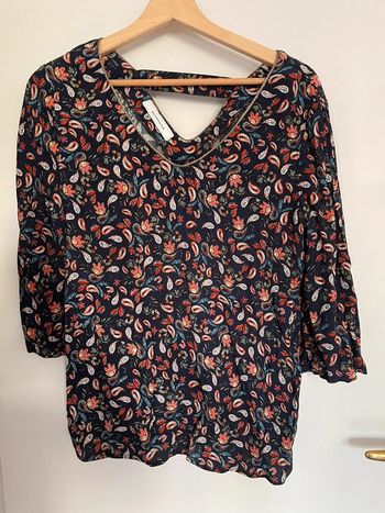 Blouse manche 3/4 Promod bleue marine à motifs
