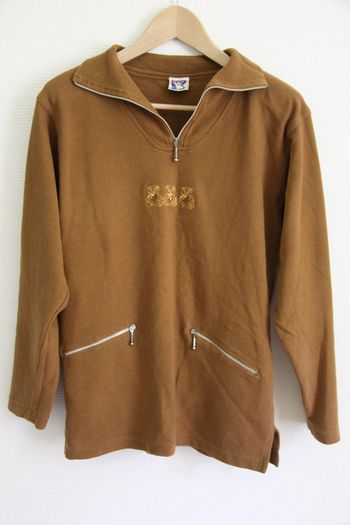 Vintage Sweat marron long ridicool avec broderie 3 petits oursons