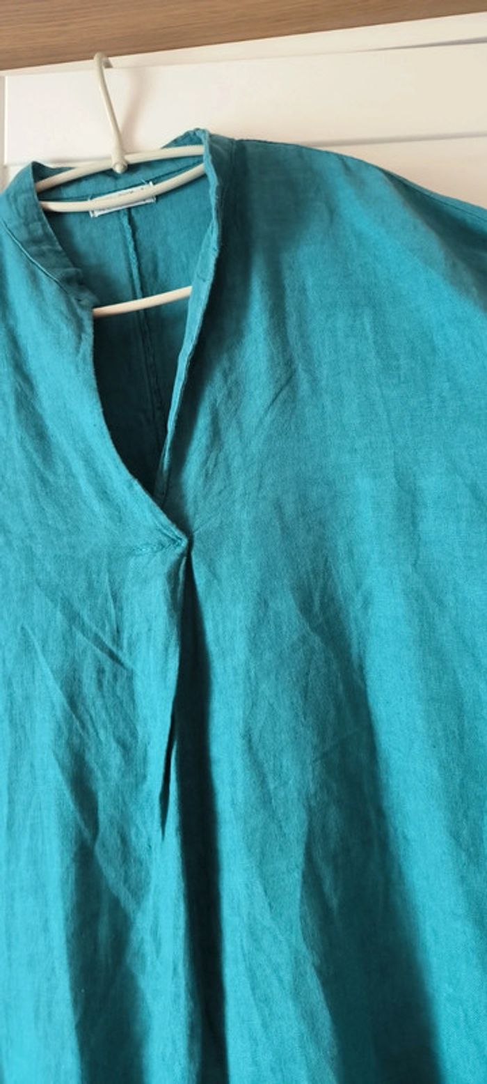Robe longues avec fente 100% lin Bleu canard - photo numéro 8