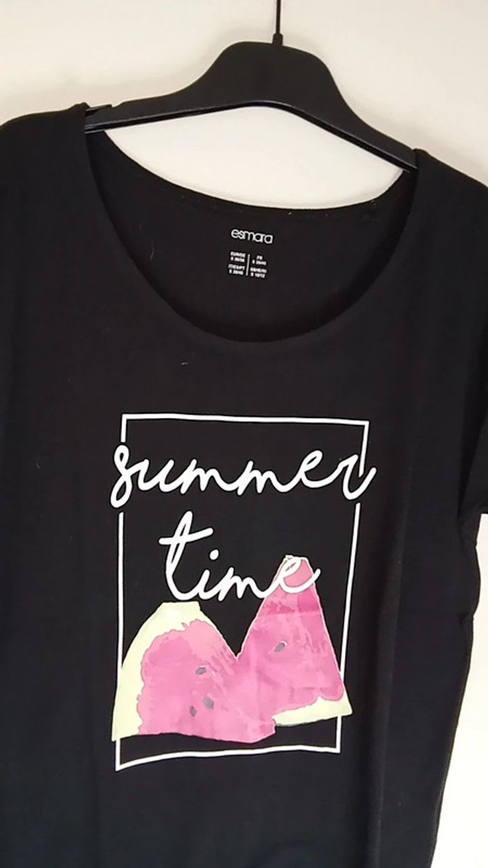 T-shirt noir motif pastèque 🍉 Summer Time - Esmara - Taille S - photo numéro 2