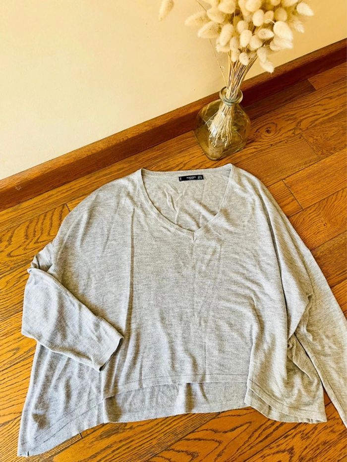 Sublime pull gris mango taille XS décolleté en V - photo numéro 3