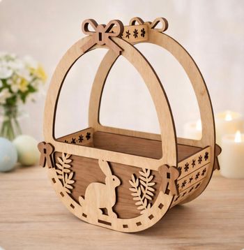 ​Panier de Pâques Personnalisé en Bois – Petit Panier Lapin avec Jetons "Bon pour un Chocolat" – Décoration de Pâques Artisanale et Chasse aux Œufs Écologique
