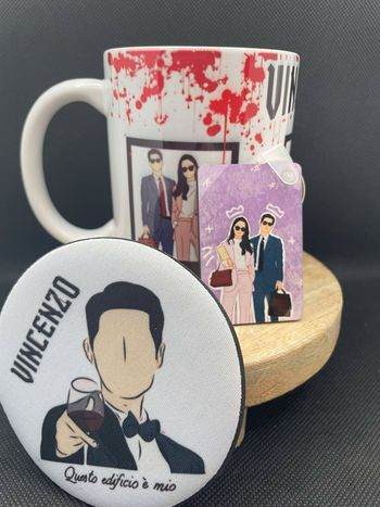 ⚖️ Coffret Vincenzo – Mug + dessous de tasse + porte-clé | Idée cadeau fan K-drama