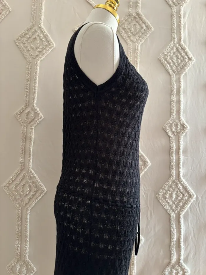 Robe noire ajourée à paillettes discrètes – maille stretch – taille L boho crochet - photo numéro 6