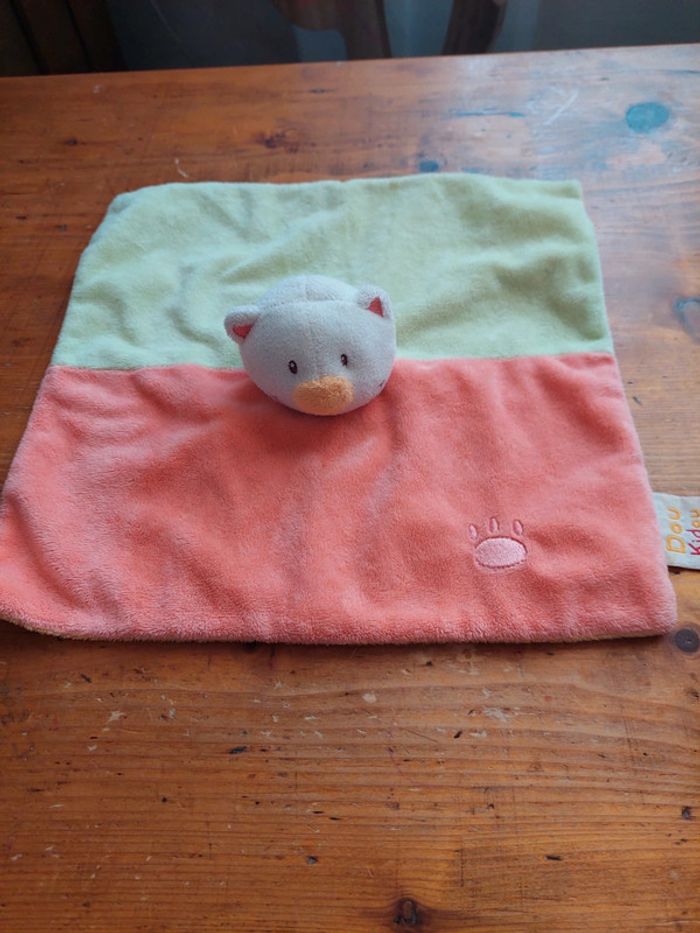 Doudou plat chat vert et orange Doukidou - photo numéro 2