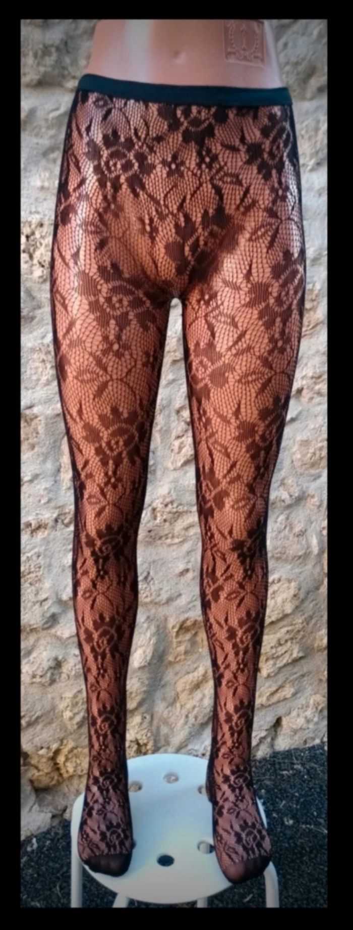 Collant résille fantaisie motif floral - photo numéro 2