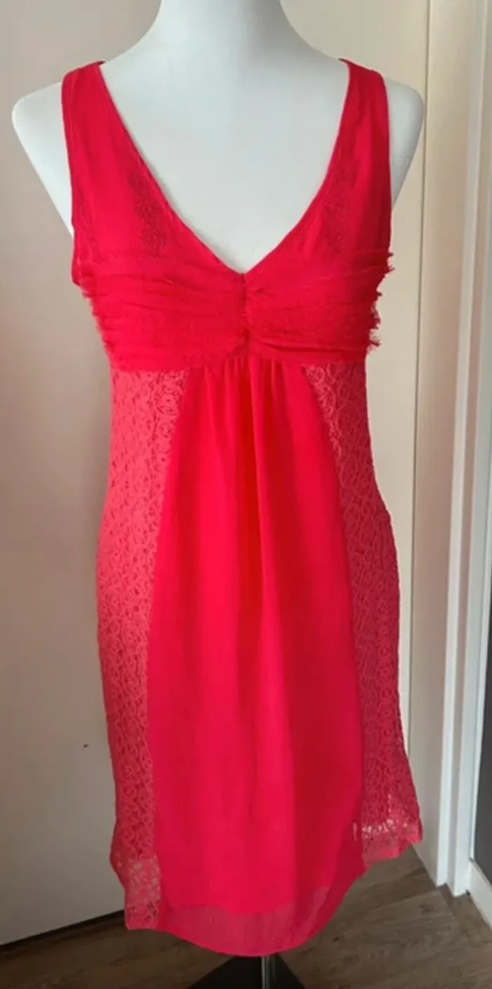 Sépia robe été sans manche , rose vif, corail  taille S