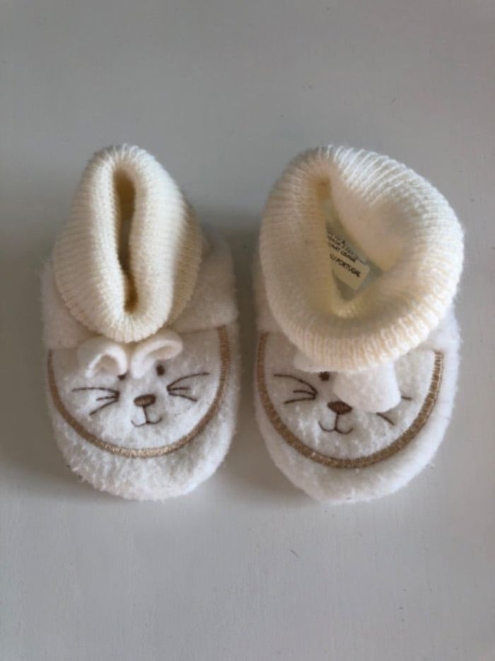 Chaussons naissance Chat crème