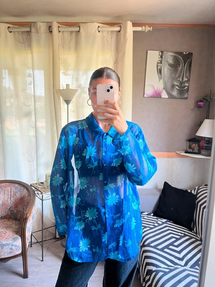 Chemise transparente fleurie vintage bohème champêtre Santiags