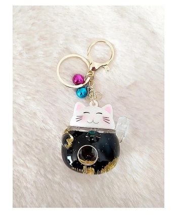 Porte-clé figurine Maneki Neko chat chanceux porte-bonheur avec liquide à paillettes