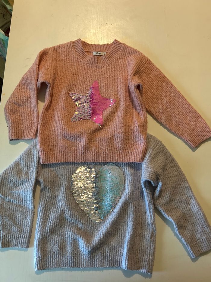 Lot de 2 pulls fille sequin Gemo 4 ans