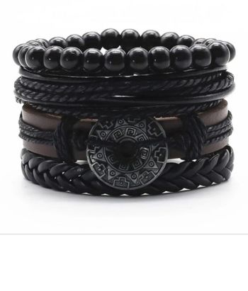 Bracelet noir cuir Tribal Homme Femme Neuf