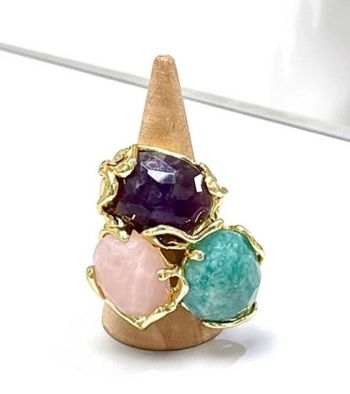 Grosse bague réglable habaha Paris amazonite améthyste jade acier inoxydable 
