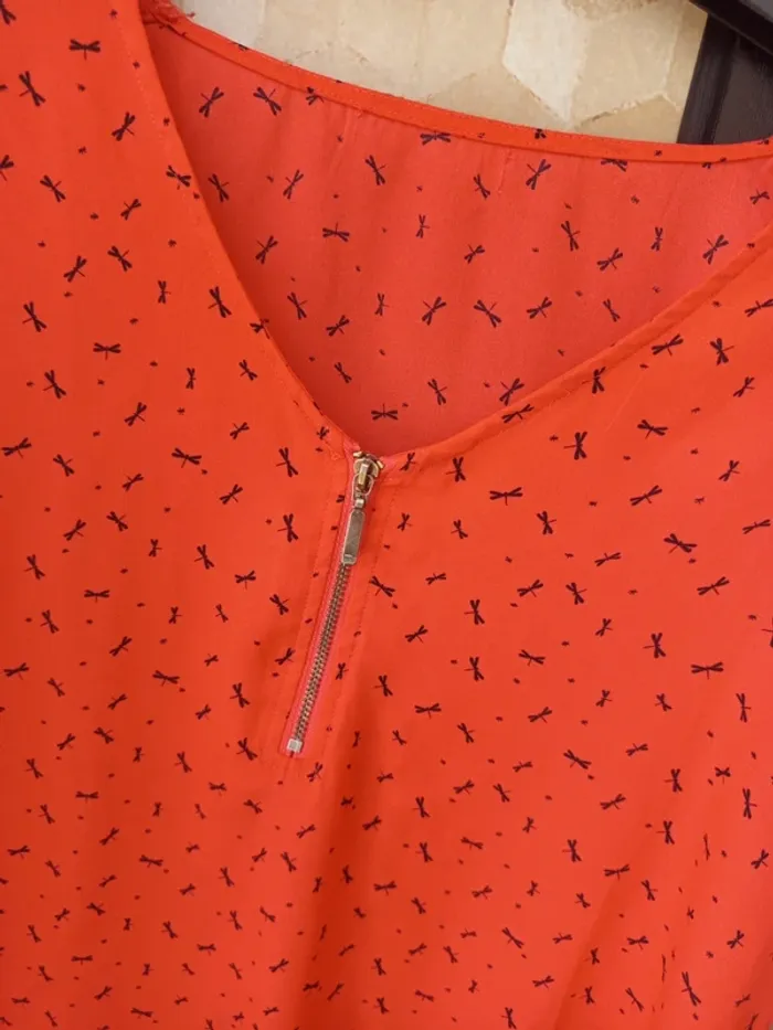 Blouse fluide légère orange motif libellule - photo numéro 2