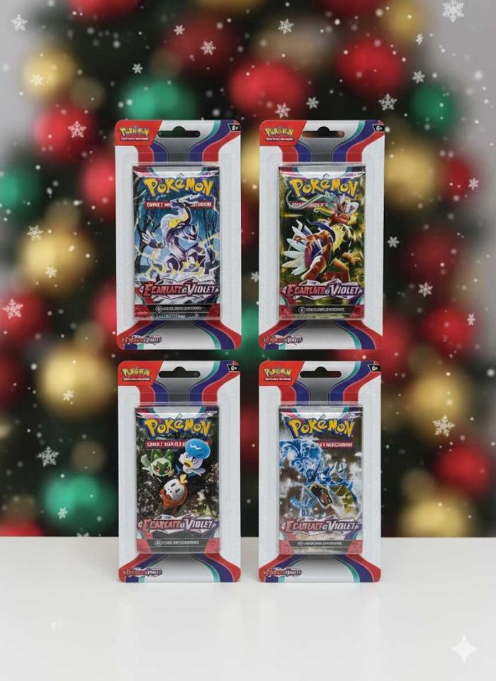 Lot de 4 blisters Pokémon (Artset complet) de la série Écarlate et Violet EV01