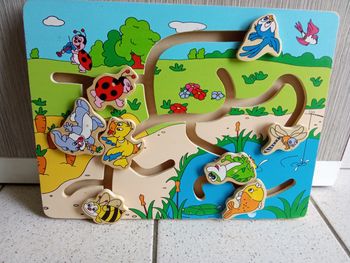 Plateau de jeu en bois, manipulation, motricité fine, motif animaux