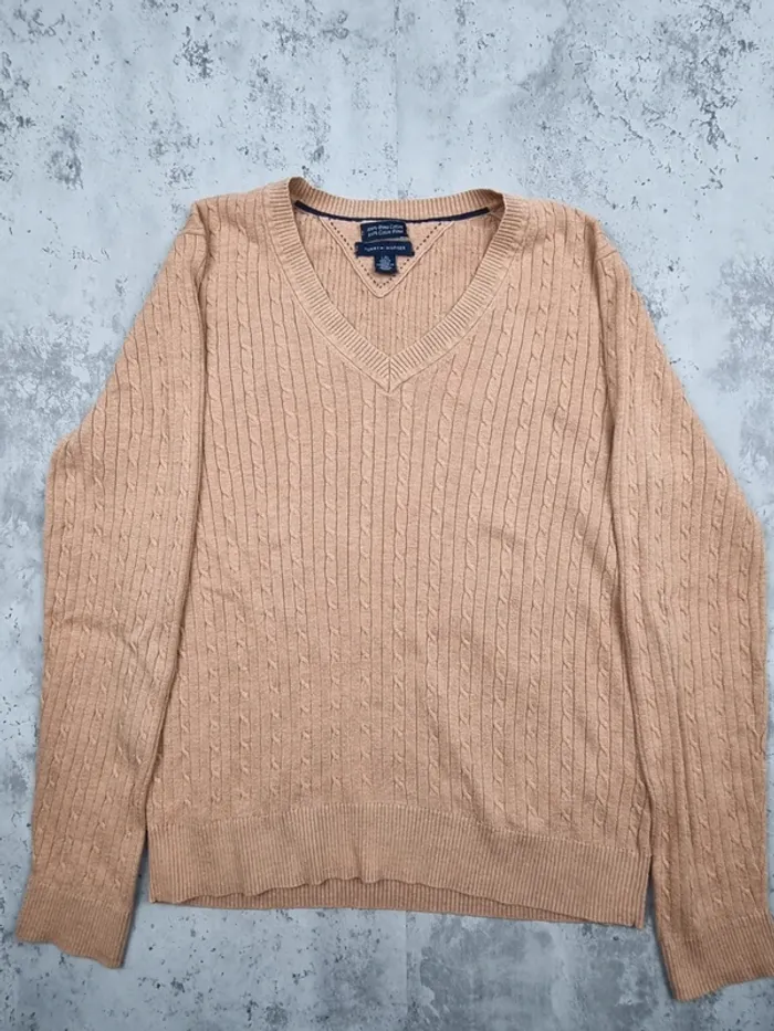Pull col V torsadé beige Tommy Hilfiger – Taille L Femme (mesures en photos) - photo numéro 3