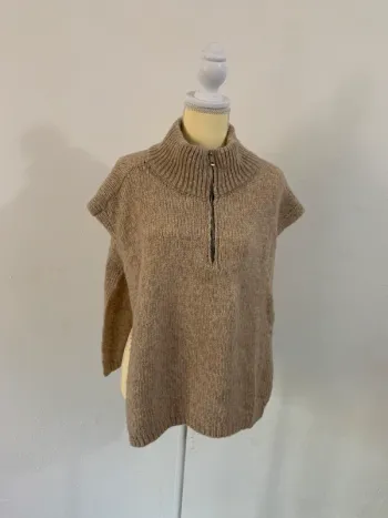 Pull sans manches col zippé beige chiné – Taille unique