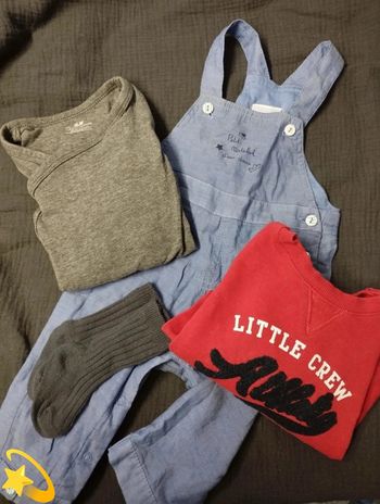 Ensemble garçon 6 mois, sweat et salopette + body et chaussettes offerts