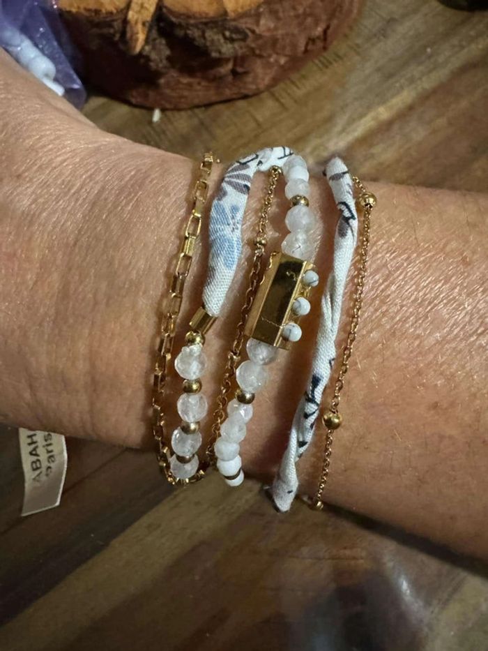 Bracelet grigri multi rang chaînes acier bandana perles naturelles - photo numéro 2