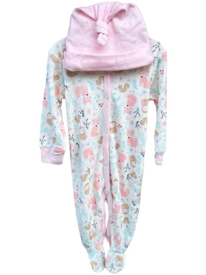 Pyjama + bonnet Little Beginnings bébé – motif nature Taille 3-6 mois Neuf