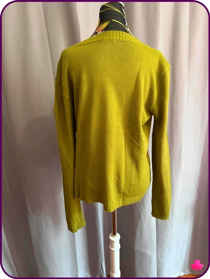 Pull en maille vert olive Mayflower, encolure bateau et boutons - Taille L (T4) - photo numéro 3