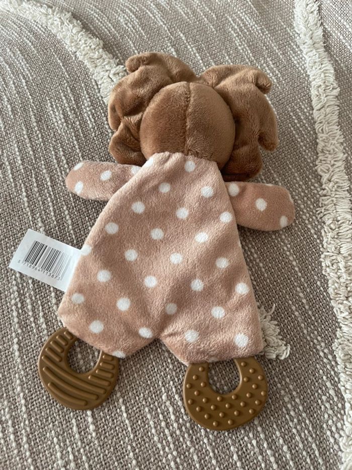 Peluche doudou plat d’éveil 25cm action lion marron pois blanc parfait état - photo numéro 4