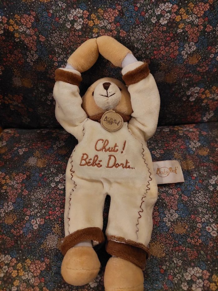Baby Nat' - doudou de porte ours Chut bébé dort